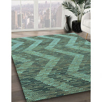 Patterned Deep-Sea Green Rug, pat1225lblu