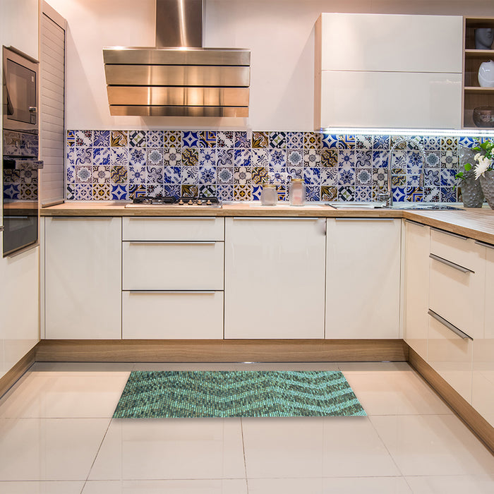 Patterned Deep-Sea Green Rug in a Kitchen, pat1225lblu