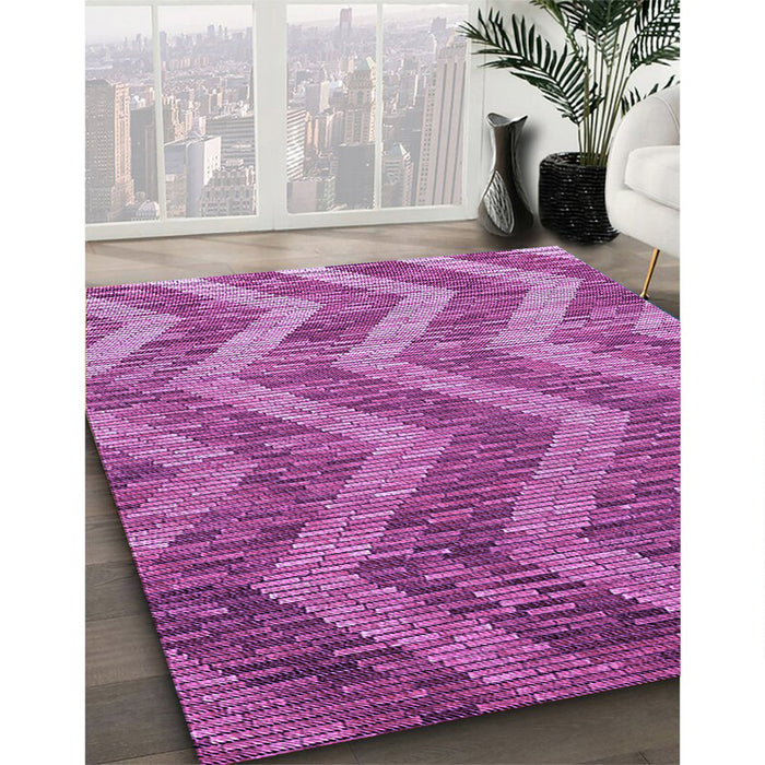 Patterned Purple Rug in Family Room, pat1225pur