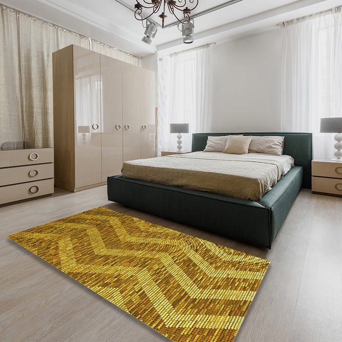Round Machine Washable Transitional Yellow Rug in a Office, wshpat1225yw