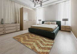 Patterned Metallic Gold Novelty Rug in a Bedroom, pat1225