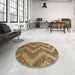 Round Machine Washable Transitional Metallic Gold Rug in a Office, wshpat1225