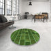 Round Patterned Dark Lime Green Rug in a Office, pat1226grn