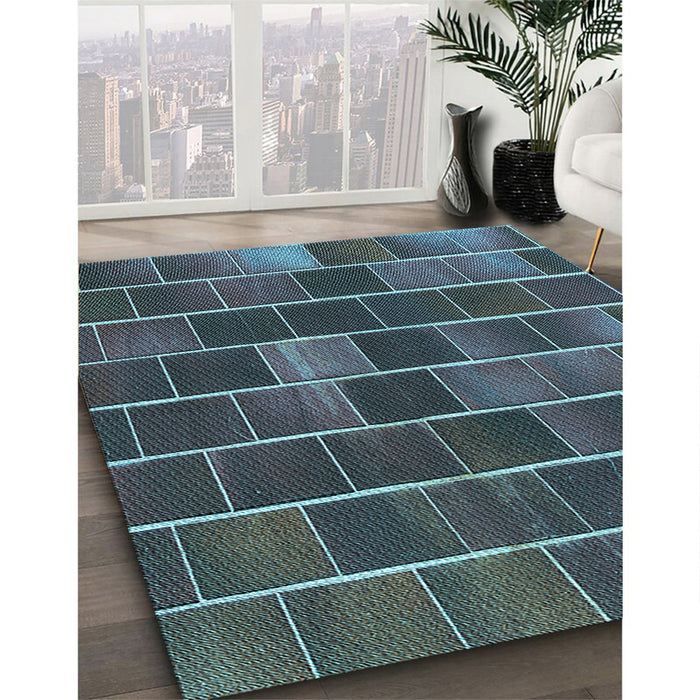 Patterned Deep-Sea Green Rug in Family Room, pat1226lblu