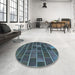 Round Patterned Deep-Sea Green Rug in a Office, pat1226lblu