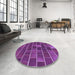 Round Patterned Dark Magenta Purple Rug in a Office, pat1226pur