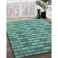 Patterned Medium Turquoise Green Rug, pat1227lblu