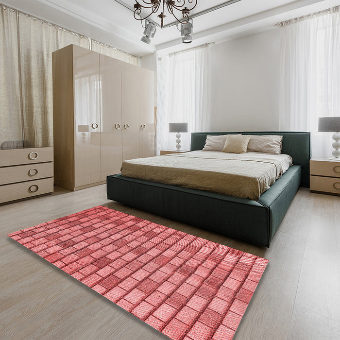 Patterned Red Rug in a Bedroom, pat1227rd