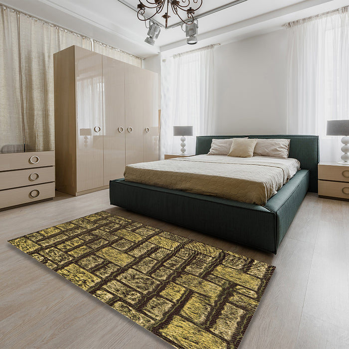 Patterned Caramel Brown Rug in a Bedroom, pat1228brn
