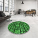 Round Patterned Deep Emerald Green Rug in a Office, pat1228grn