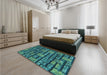 Patterned Deep-Sea Blue Rug in a Bedroom, pat1228lblu