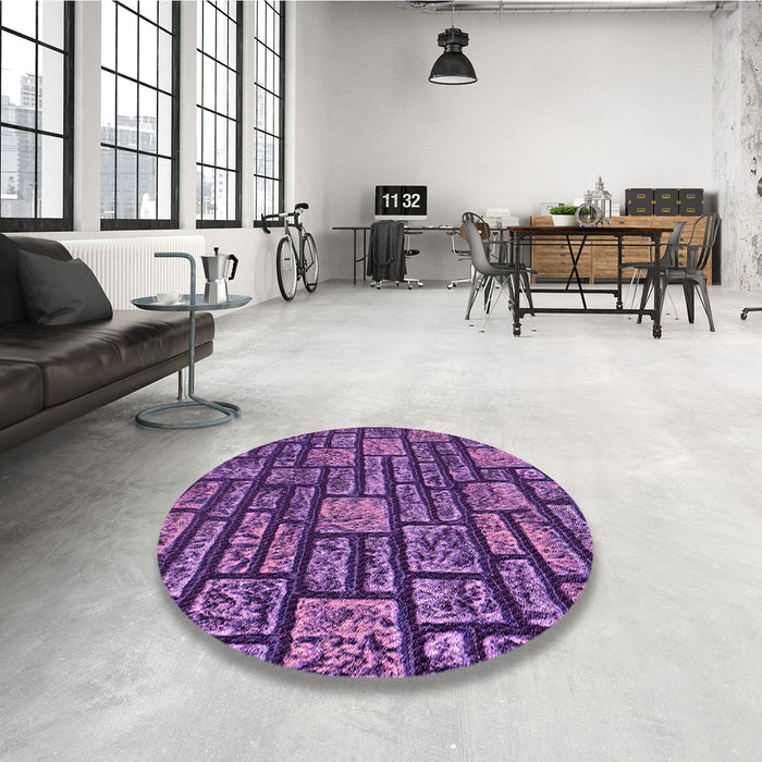 Round Patterned Purple Rug in a Office, pat1228pur
