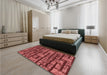 Patterned Cranberry Red Rug in a Bedroom, pat1228rd