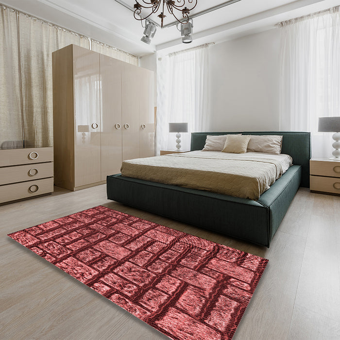 Patterned Cranberry Red Rug in a Bedroom, pat1228rd