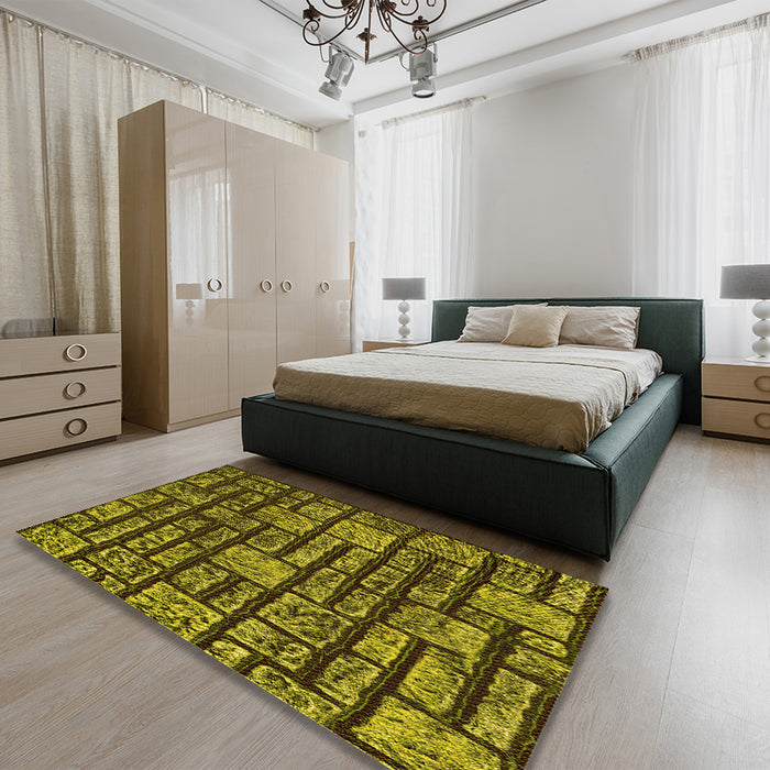Patterned Brown Rug in a Bedroom, pat1228yw