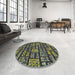 Round Machine Washable Transitional Charcoal Black Rug in a Office, wshpat1228