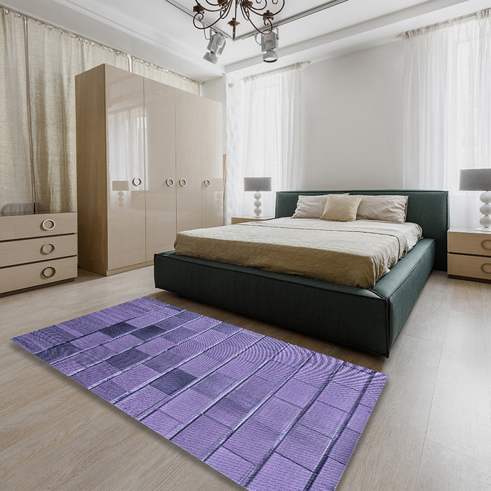 Patterned Deep Periwinkle Purple Rug in a Bedroom, pat1229blu
