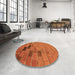 Round Patterned Neon Orange Rug in a Office, pat1229org