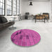 Round Patterned Medium Violet Red Pink Rug in a Office, pat1229pur