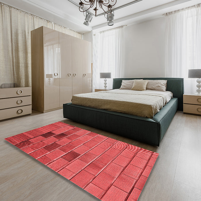 Patterned Red Rug in a Bedroom, pat1229rd