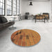 Round Machine Washable Transitional Orange Rug in a Office, wshpat1229