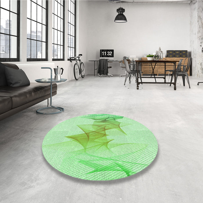 Round Patterned Light Green Rug in a Office, pat123grn