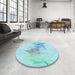 Round Patterned Blue Rug in a Office, pat123lblu