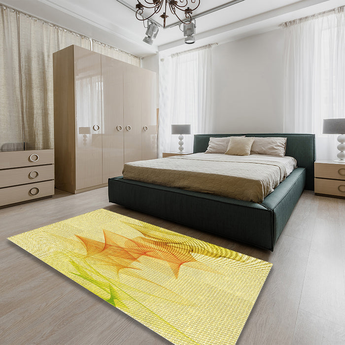 Patterned Yellow Rug in a Bedroom, pat123yw