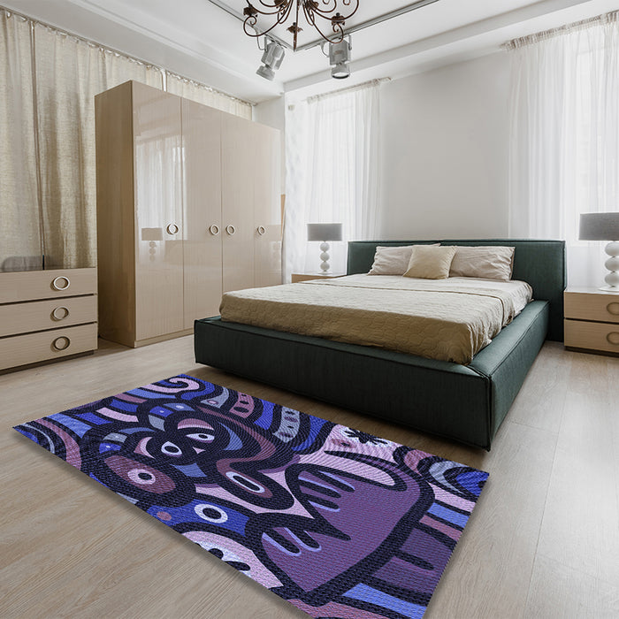 Round Machine Washable Transitional Night Blue Rug in a Office, wshpat1231blu