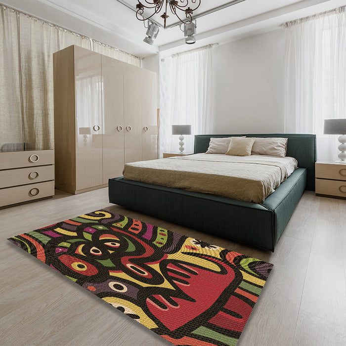 Round Machine Washable Transitional Night Red Rug in a Office, wshpat1231brn