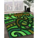 Machine Washable Transitional Dark Lime Green Rug in a Family Room, wshpat1231grn