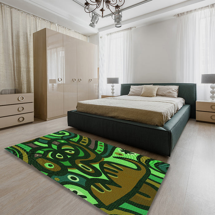Round Machine Washable Transitional Dark Lime Green Rug in a Office, wshpat1231grn