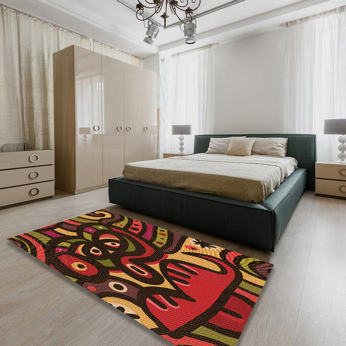 Round Machine Washable Transitional Maroon Red Rug in a Office, wshpat1231org