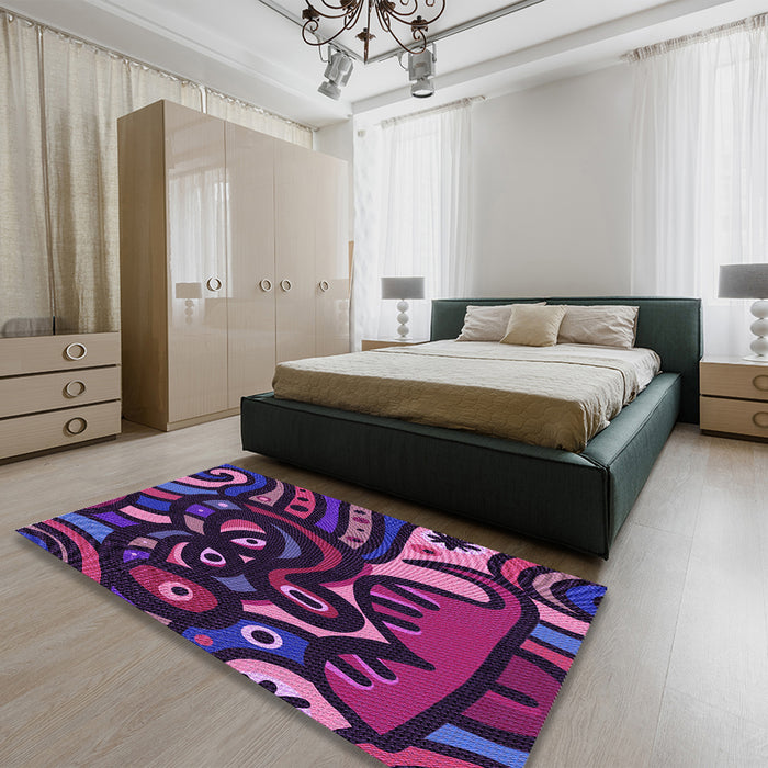 Round Machine Washable Transitional Purple Violet Purple Rug in a Office, wshpat1231pur