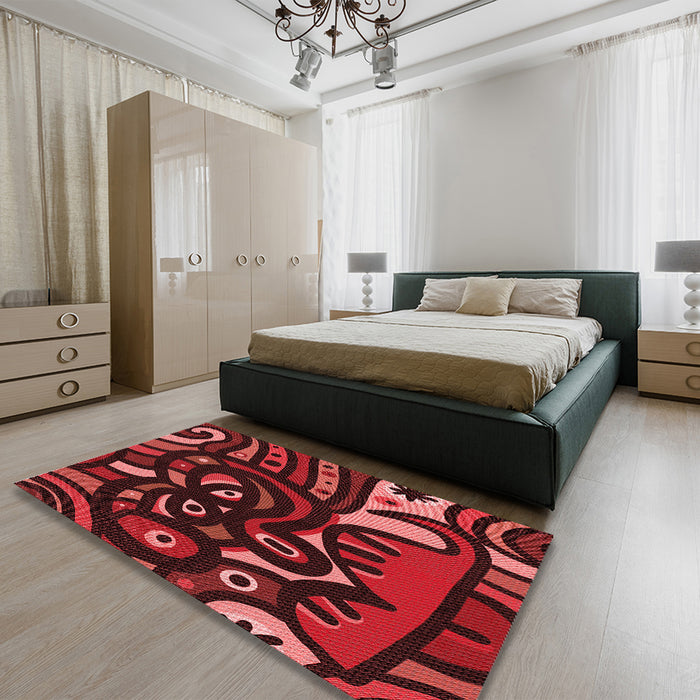 Round Machine Washable Transitional Dark Red Rug in a Office, wshpat1231rd