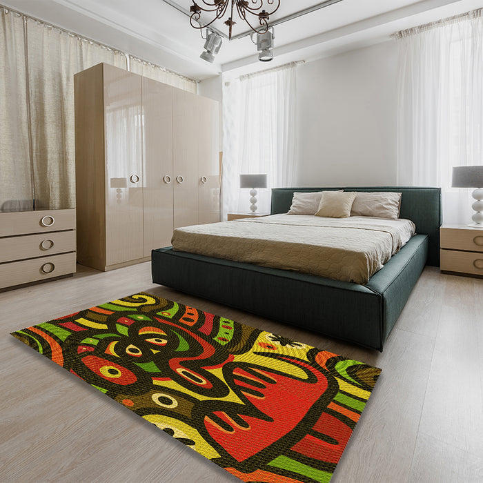 Round Machine Washable Transitional Dark Yellow Green Rug in a Office, wshpat1231yw