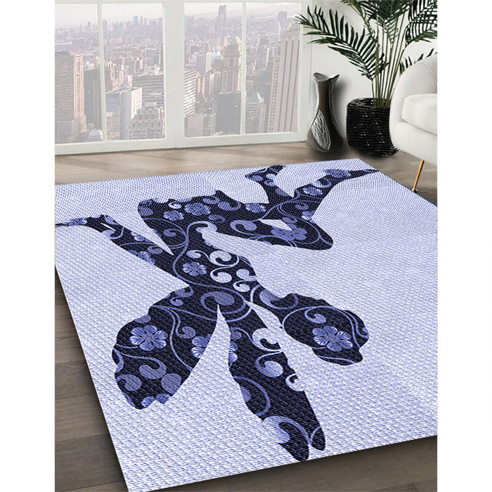 Patterned Lavender Blue Rug in Family Room, pat1232blu