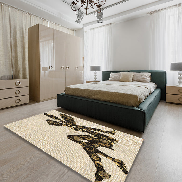Round Machine Washable Transitional Vanilla Gold Rug in a Office, wshpat1232brn
