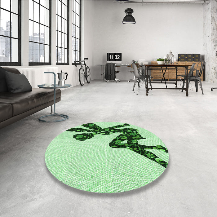 Round Patterned Mint Green Rug in a Office, pat1232grn