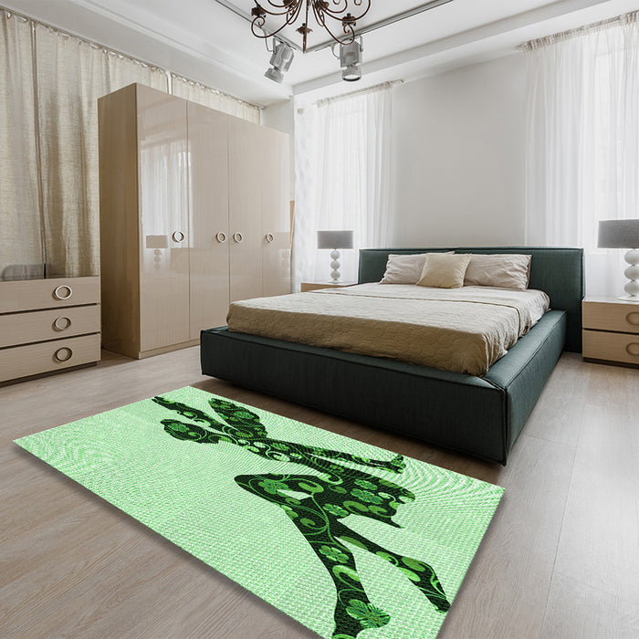 Patterned Mint Green Rug in a Bedroom, pat1232grn