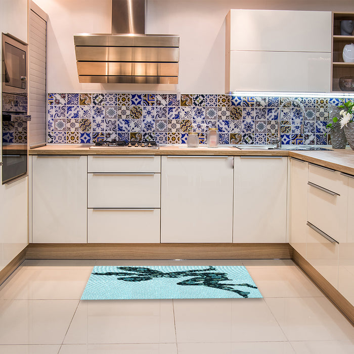 Patterned Deep-Sea Green Rug in a Kitchen, pat1232lblu