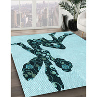 Patterned Deep-Sea Green Rug, pat1232lblu