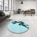 Round Patterned Deep-Sea Green Rug in a Office, pat1232lblu