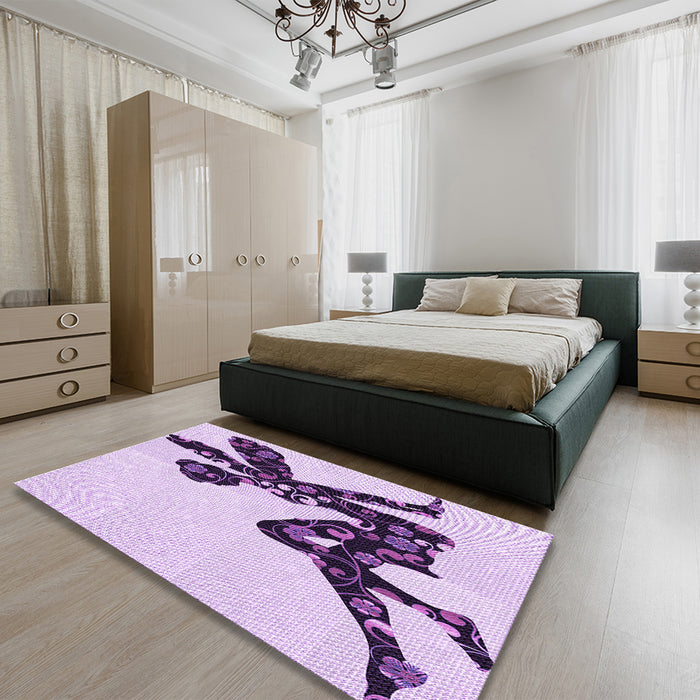 Patterned Purple Flower Purple Rug in a Bedroom, pat1232pur
