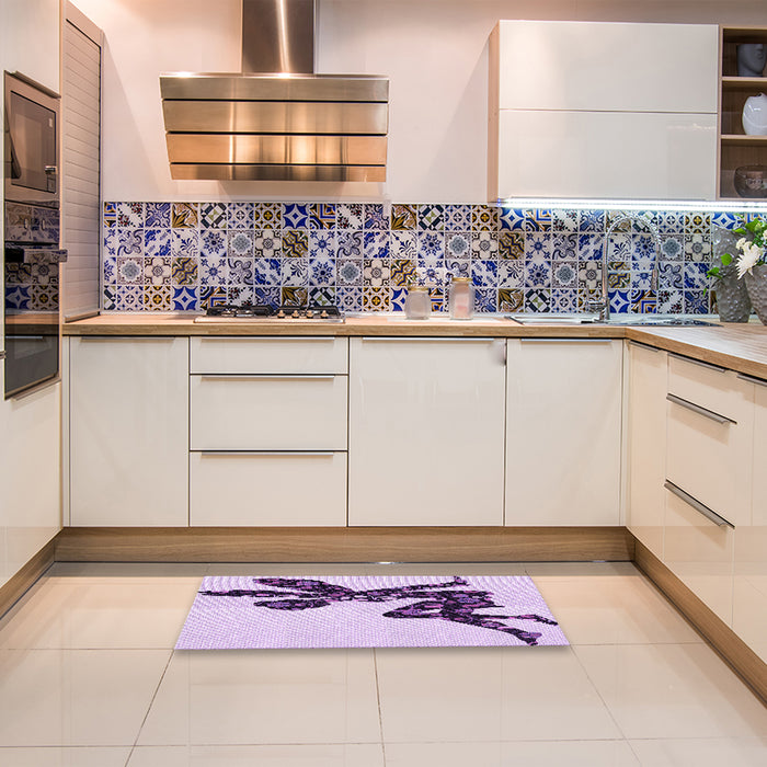 Patterned Purple Flower Purple Rug in a Kitchen, pat1232pur