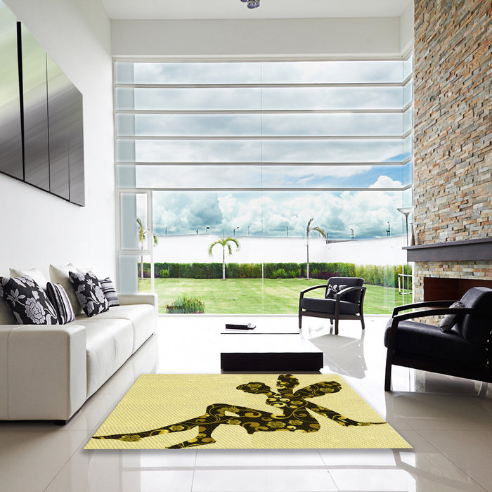 Square Patterned Mustard Yellow Rug in a Living Room, pat1232yw