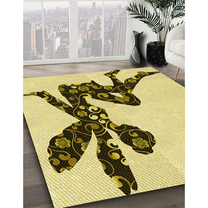 Machine Washable Transitional Mustard Yellow Rug in a Family Room, wshpat1232yw