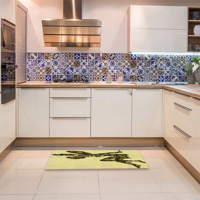 Patterned Mustard Yellow Rug in a Kitchen, pat1232yw