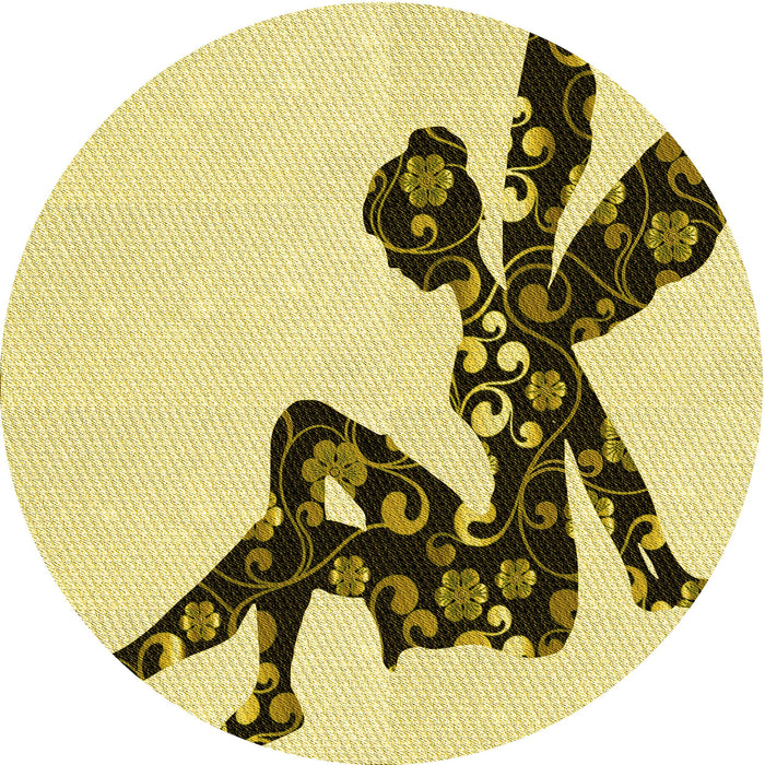 Square Machine Washable Transitional Mustard Yellow Rug in a Living Room, wshpat1232yw