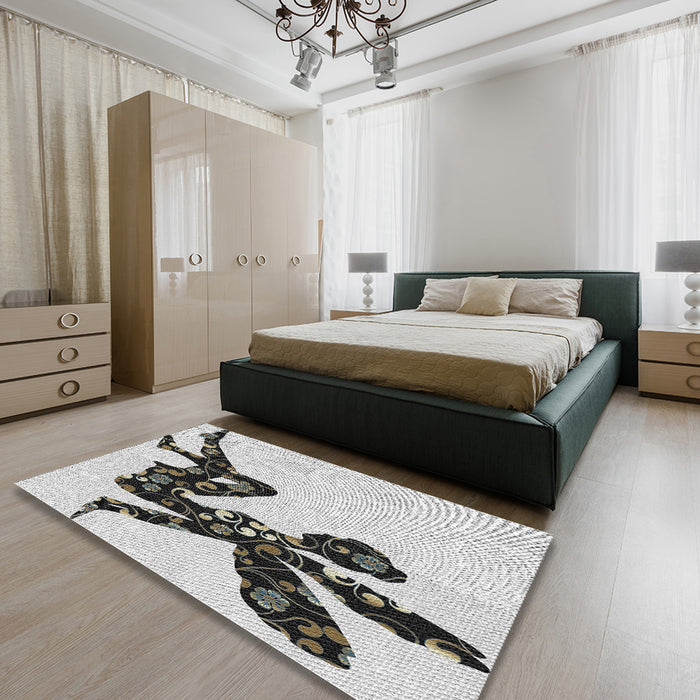 Patterned Carbon Gray Novelty Rug in a Bedroom, pat1232